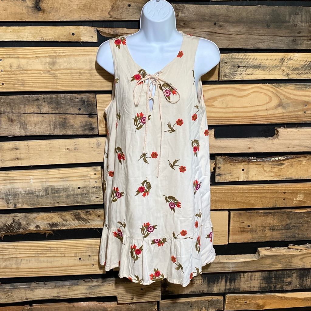 Lovers & Friends Revolve Cream Embroidered Shift Floral Dress Sleeveless Mini S